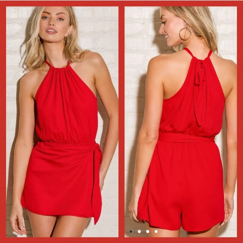 Lulu's Take Us Out Cherry Red Faux Skirt Romper Size Small